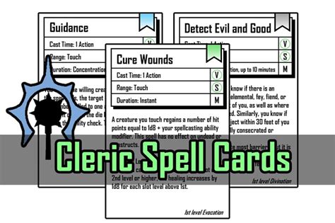 Dnd 5e Cleric Spell Cards Levels 0, 1 - Etsy