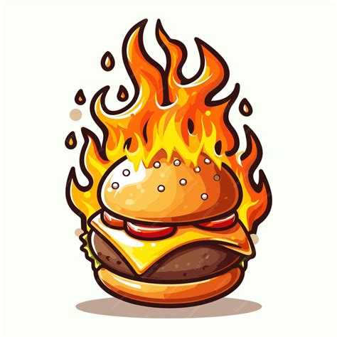 Premium Vector | Burger cheese with fire cartoon style vector illustration