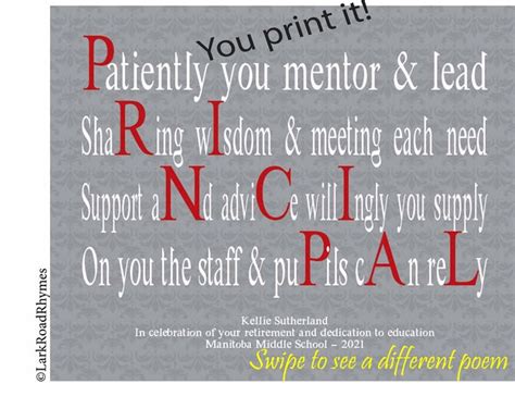 Printable Principal T 8x10 Personalized Assistant Principal Poem School Office Decor