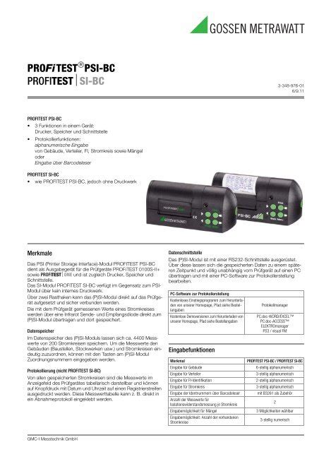 Profitest Psi Bc Profitestsi Bc Gossen Metrawatt