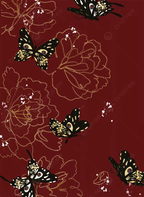 Fondo De Mariposa Peonía Roja Vintage Pintada A Mano De Pantalla Imagen Para Descarga Gratuita