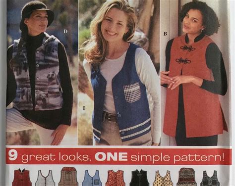 Simplicity 9820 1990s Misses Vests With Length Trim And Neckline