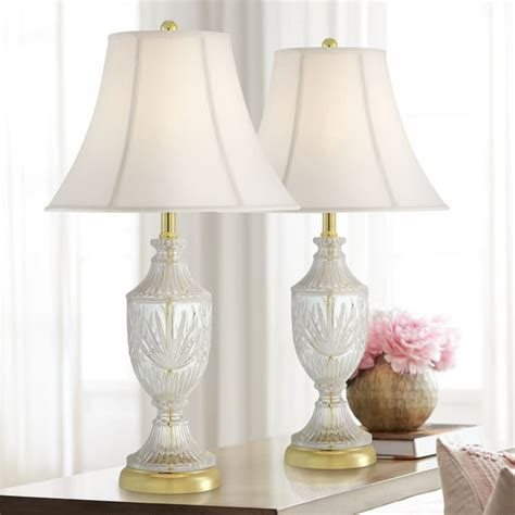 Regency Hill Traditional Table Lamps Set Of 2 Cut Glass Urn Brass White Cream Bell Shade For