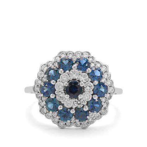 Australian Blue Sapphire And White Zircon 9k White Gold Ring Atgw 245cts