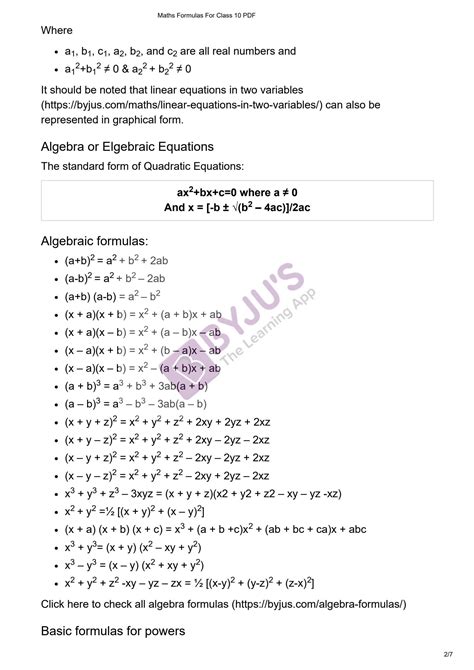 Solution Maths Formulas For Class 10 Pdf Studypool