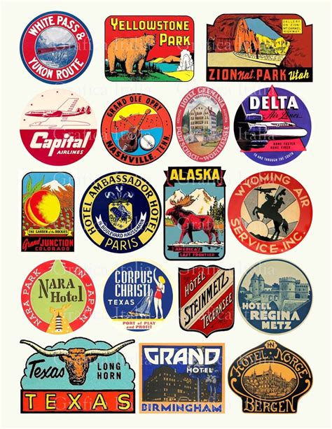 18 Travel Luggage Stickers Retro Digital Printable Collage | Etsy