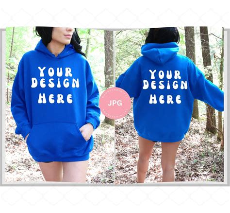 Front And Back Royal Blue Hoodie Mockup Gildan 18500 Royal Blue Mockup Outdoors Mockup Gildan