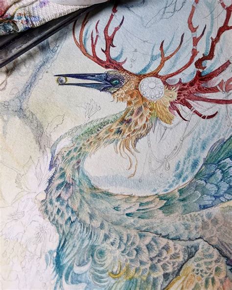 In the works. #bird #phoenix #mythicalcreature #watercolor #painting # ...