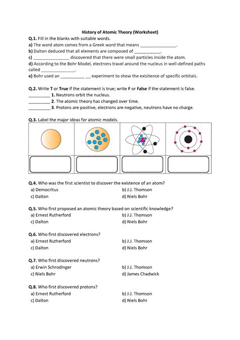 History Of Atomic Theory Worksheet History Of Atomic Theory Worksheets Library