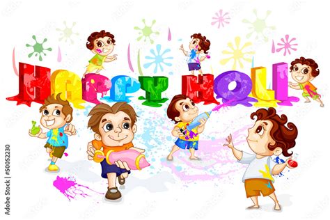 vector illustration of kids playing Holi festival Stock Vector | Adobe ...