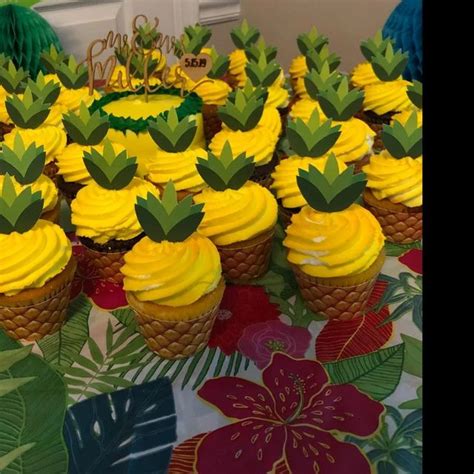 Pineapple Cupcake Toppers Luau Cupcake Toppers Hawaiian Cupcake