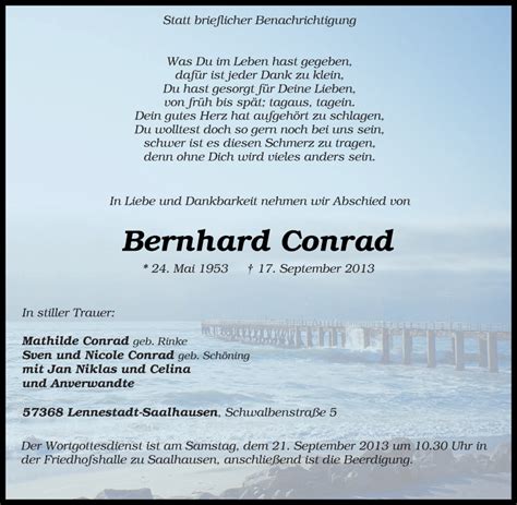 Traueranzeigen Von Bernhard Conrad Trauer In NRW De