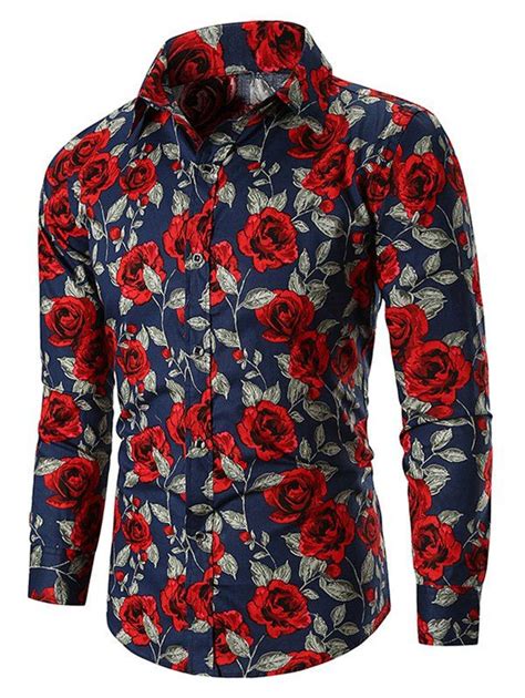 [43 Off] Rose Print Long Sleeve Shirt Rosegal