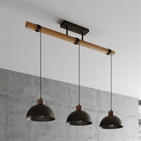 Lindby candeeiro suspenso Holgar cinzento 3 lâmpadas madeira metal