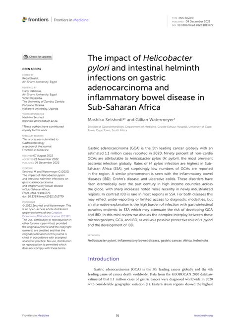 Pdf The Impact Of Helicobacter Pylori And Intestinal Helminth