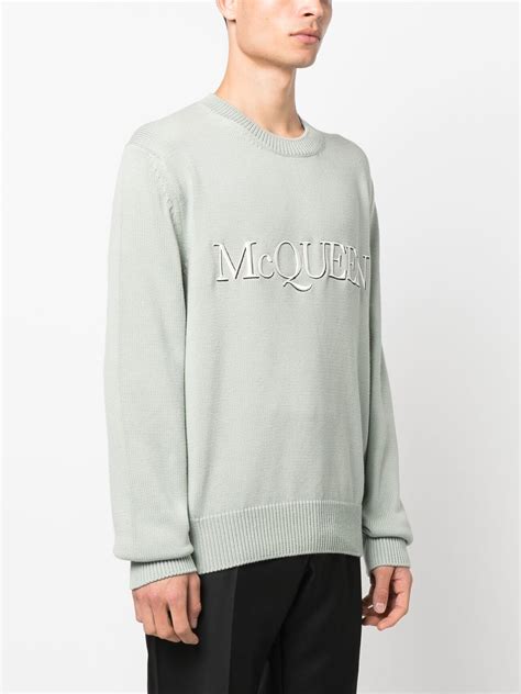 Alexander Mcqueen Logo Embroidered Jumper Green Farfetch