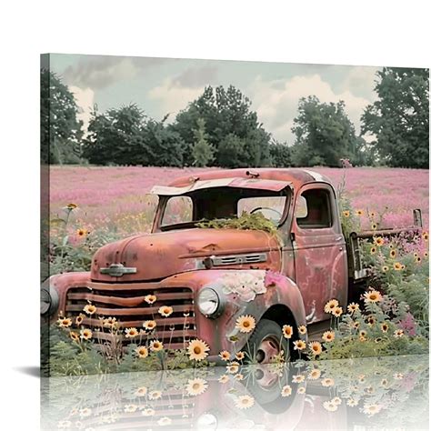 COMIO Farmhouse Truck Wall Art Farmhouse Canvas Wall Art Old Truck