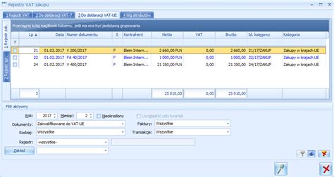 Zakładka Do deklaracji VAT UE Baza Wiedzy programu Comarch ERP Optima