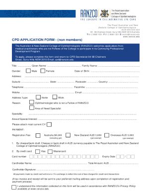 Fillable Online CPD APPLICATION FORM Non Members Royal Australian