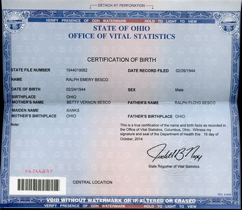 Ohio Birth Certificate | TUTORE.ORG - Master of Documents