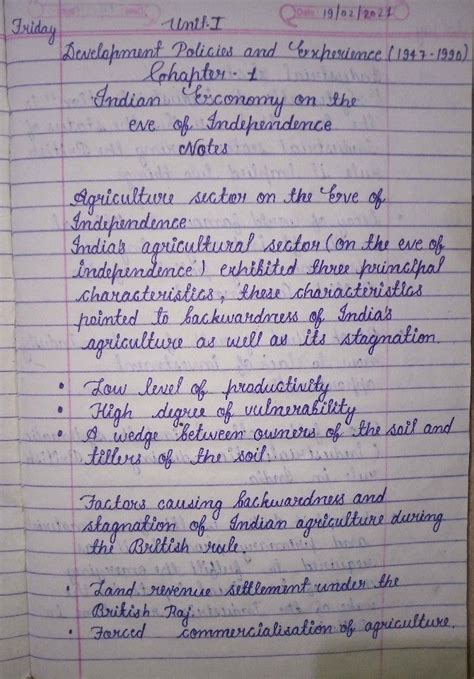 Indian Economic Development Ncert Handwritten Notes In English For