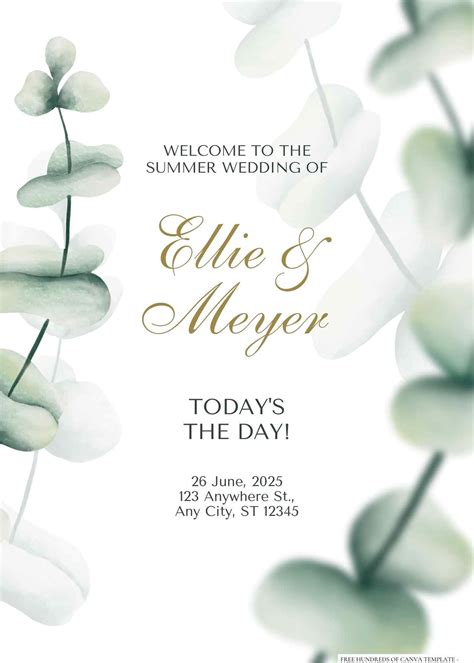 Watercolor Eucalyptus Blurry Canva Wedding Invitation Templates