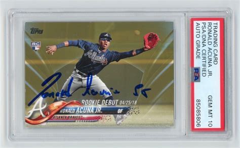 RONALD ACUNA JR Signed FULL AUTO 2018 Topps GOLD 183 2018 Rookie Card