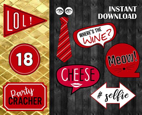 Printable Props Photo Booth Props 18th Birthday Decorations Etsy