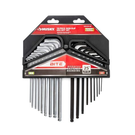 Husky BITE SAE Metric Non Slip Hex Key Set 18 Piece HBLAHK18 The