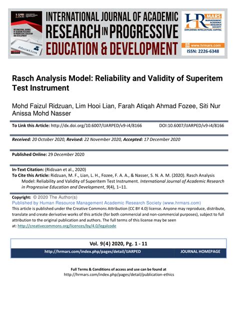 PDF Rasch Analysis Model Reliability And Validity Of Superitem Test