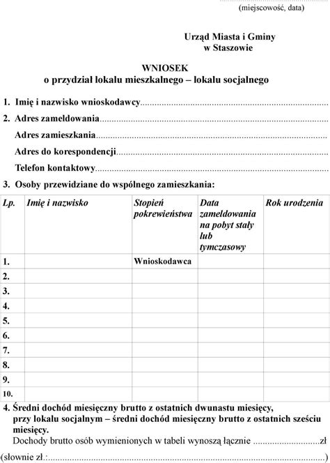 Wniosek O Przydzia Lokalu Mieszkalnego Lokalu Socjalnego Pdf Free