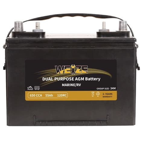 Weize 12V 55AH Dual Purpose AGM Battery For Camper Boat Car Marine