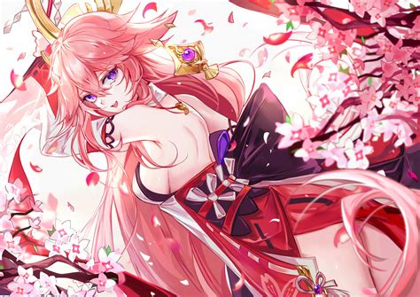 Wallpaper Genshin Impact Yae Miko Genshin Impact Vardan Anime