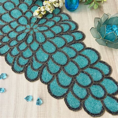 Turquoise Beaded Table Runner Etsy