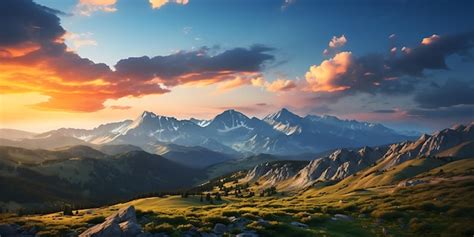 Premium Photo | Mountain landscape at sunset Panoramic view of the ...