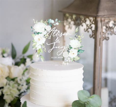 Wedding Cake Topper Clear Acrylic Floral Personalized Cake Etsy