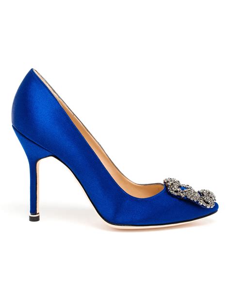 Lyst Manolo Blahnik Hangisi Embellished Satin Pumps In Blue