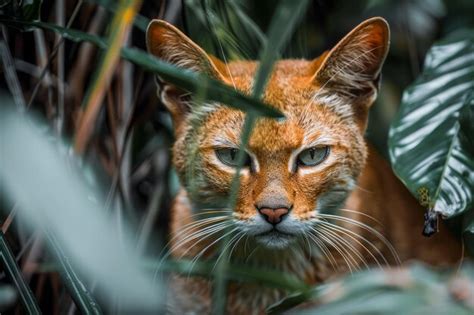 Premium Photo | Majestic African Golden Cat Peering Through Lush ...