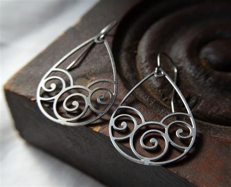 Swirl Earrings In Stainless Steel Silver Earrings Dangle Etsy