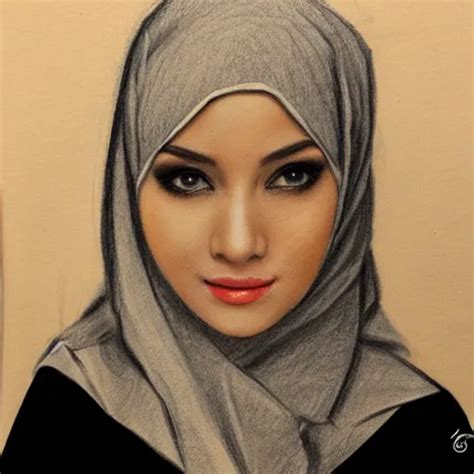 Woman Hijab Pencil Sketch D Oil Painting Arthub Ai