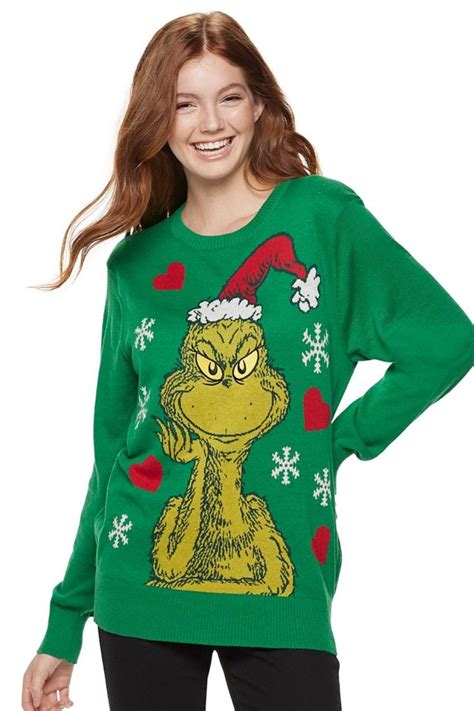 Juniors Dr Seuss The Grinch Christmas Sweater Grinch Christmas