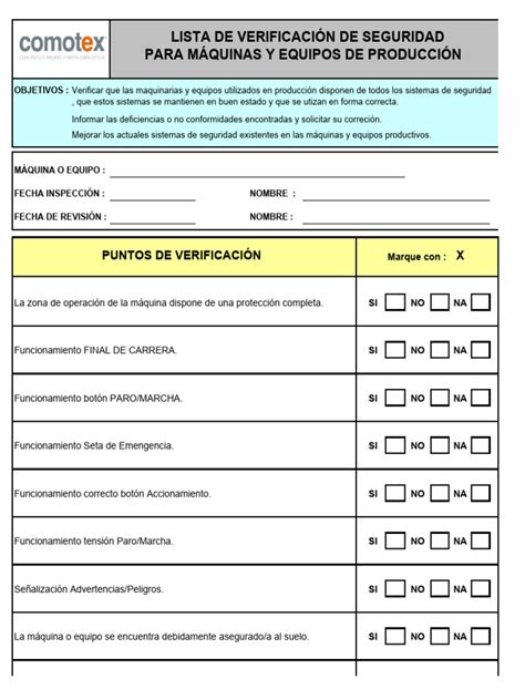 Check List De Seguridad En Maquinas Enva Pdf