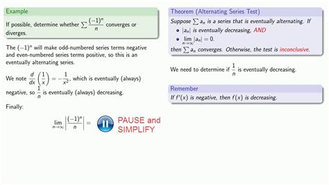 Series Convergence Tests The Alternating Series Test Youtube