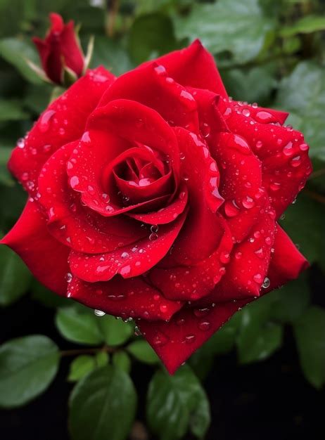 Hermosa Rosa Con Gotas De Agua Imagen Generada Con Ia