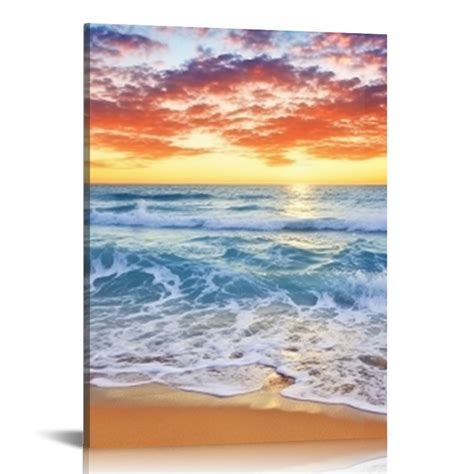 Comio Ocean Beach Canvas Wall Art Baiyun Sunset Glow Landscape Poster