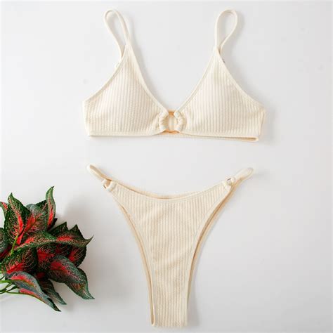 Dunea Women S Sexy Off Shoulder Bikini With Metallic Buttons Shopee