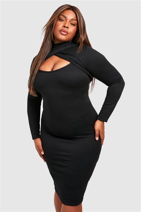 Plus Jumbo Rib Cutout Midi Dress Boohoo Uk