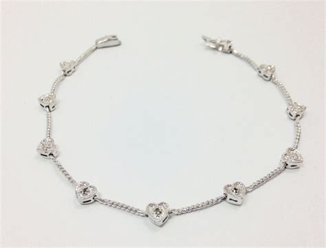 Modern Diamond Accent Heart Tennis Bracelet Sterling Silver 7 3 8 Inch Fmge 925 Ebay