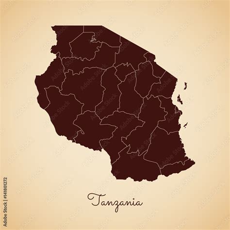 Vecteur Stock Tanzania Region Map Retro Style Brown Outline On Old