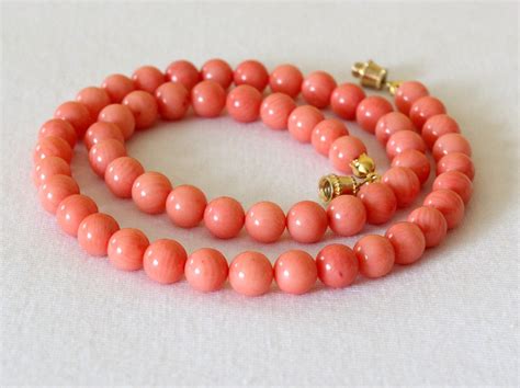 Coral Necklace 7mm Coral Beads Pink Salmon Color 16